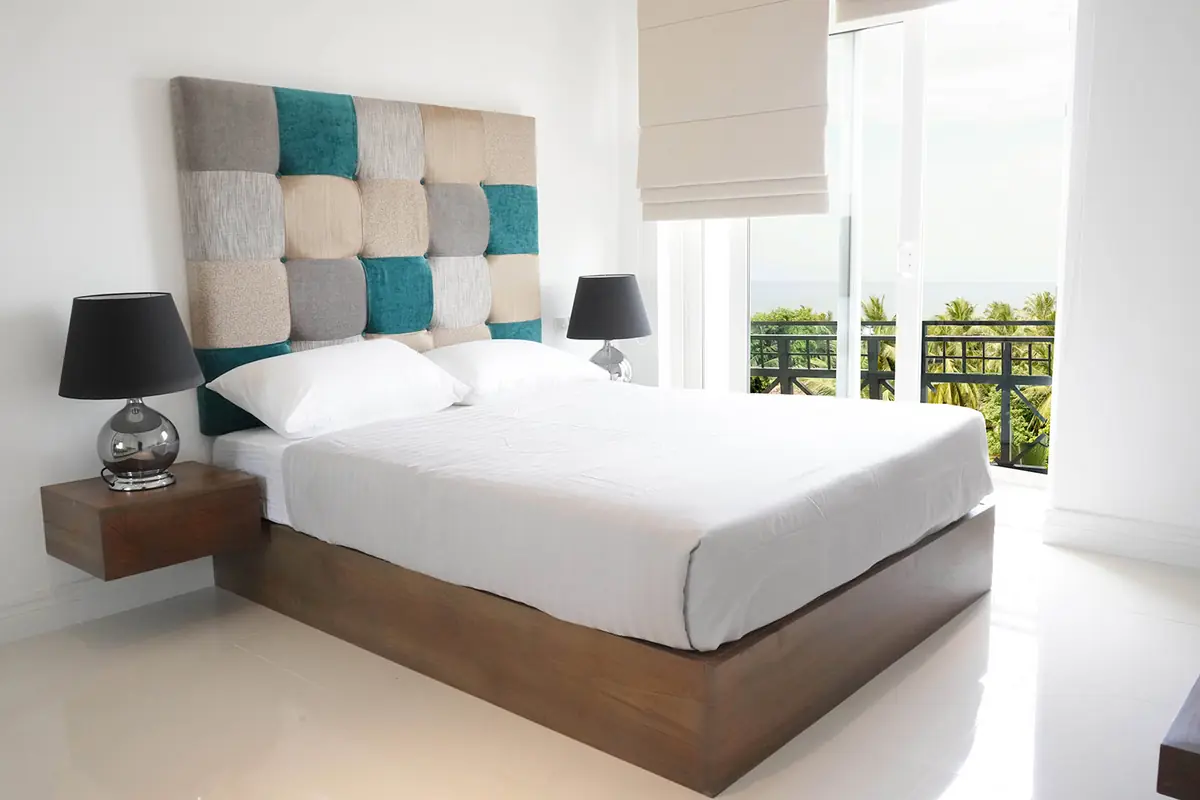 Bedroom with a view of the sea, interior photography